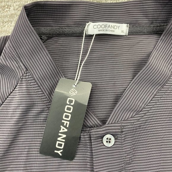 COOFANDY Polo Shirt Men Extra Large XL Gray Striped Polyamide New w Tag Wrinkled - Picture 2 of 10